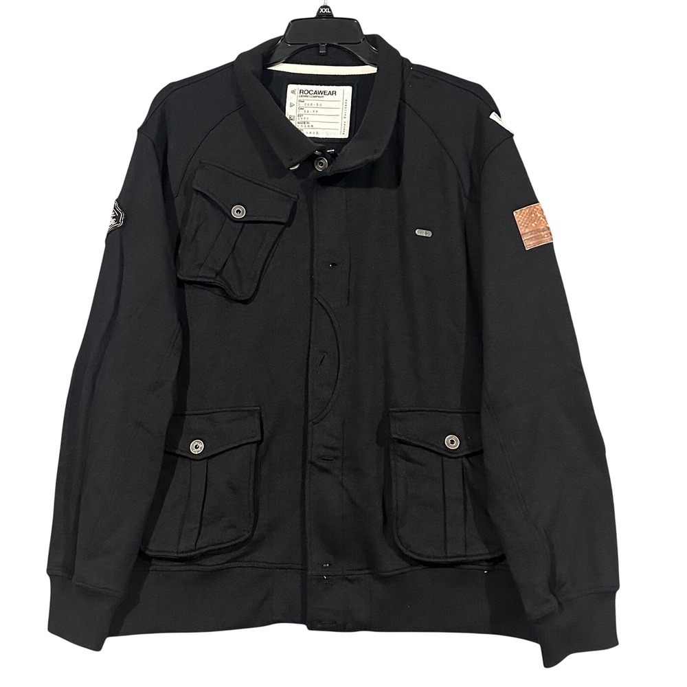 Rocawear Mens Black Utility Cargo Jacket Kings of NYC Embroidery 3XL 113RW089682